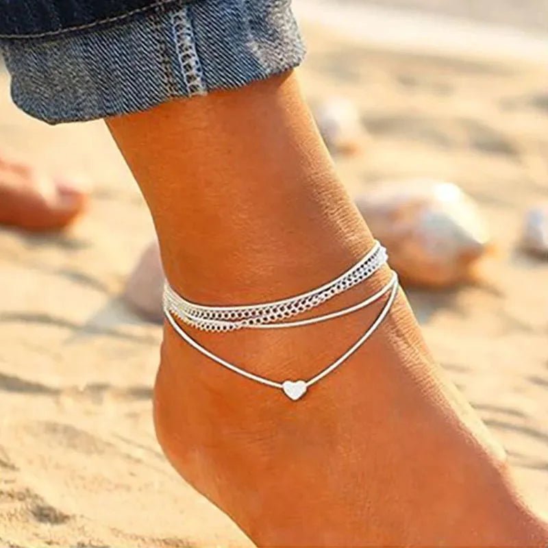 2022 Fashion Heart Anklet for Women Silver Color Hot Barefoot Sandals Bracelet Ankle on Leg Foot Accessories Wholesale Jewelry - Gofionafashion