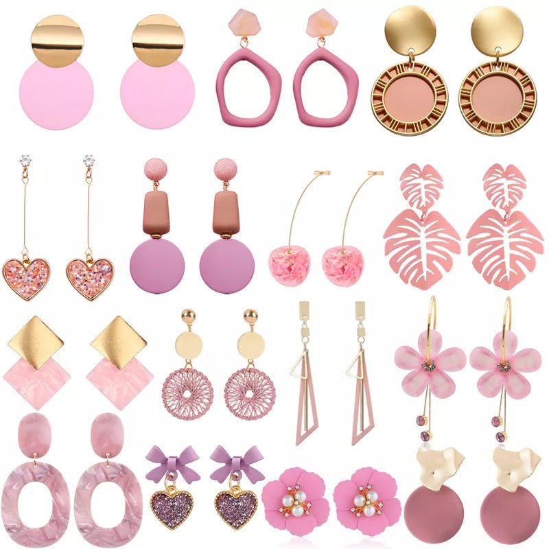 2022 New Korean Acrylic Pink Geometric Earrings for Women Cute Romantic Round Flower Heart Candy Color Fashion Jewelry Brincos - Gofionafashion