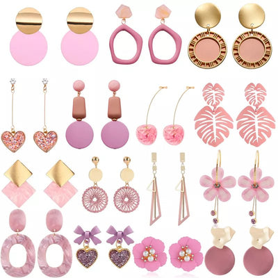 2022 New Korean Acrylic Pink Geometric Earrings for Women Cute Romantic Round Flower Heart Candy Color Fashion Jewelry Brincos - Gofionafashion