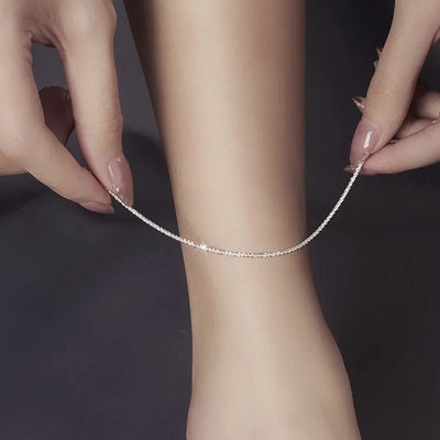 2022 Silver Color Sparkling Chain Anklets for Women Ankle Bracelet Fashion Foot Jewelry Leg Barefoot Beach Accessories - Gofionafashion