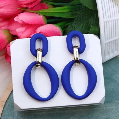 2023 Trendy Koean Blue Red Black Rose Earrings for Women Girl Candy Color Acrylic Irregular Geometric Chain Long Earrings Gift - Gofionafashion