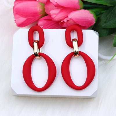 2023 Trendy Koean Blue Red Black Rose Earrings for Women Girl Candy Color Acrylic Irregular Geometric Chain Long Earrings Gift - Gofionafashion