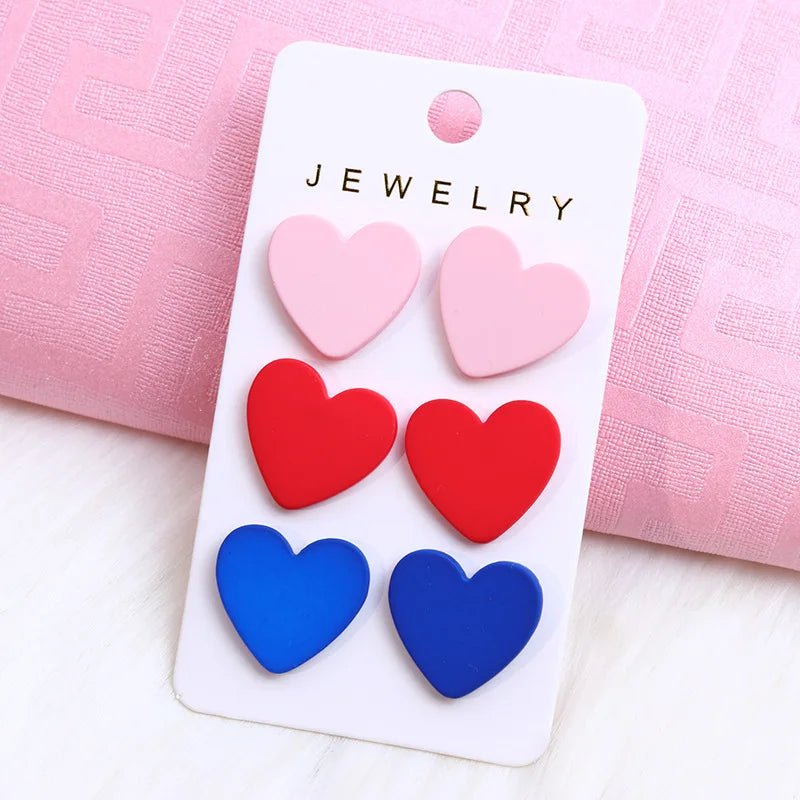 2024 New Acrylic Round Square Hexagonal Heart Stud Earrings Set for Women 3 Pairs Minimalist Valentine's Day Gifts Accessories - Gofionafashion