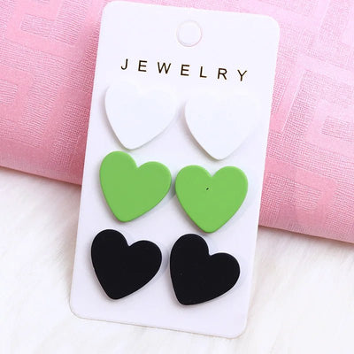 2024 New Acrylic Round Square Hexagonal Heart Stud Earrings Set for Women 3 Pairs Minimalist Valentine's Day Gifts Accessories - Gofionafashion