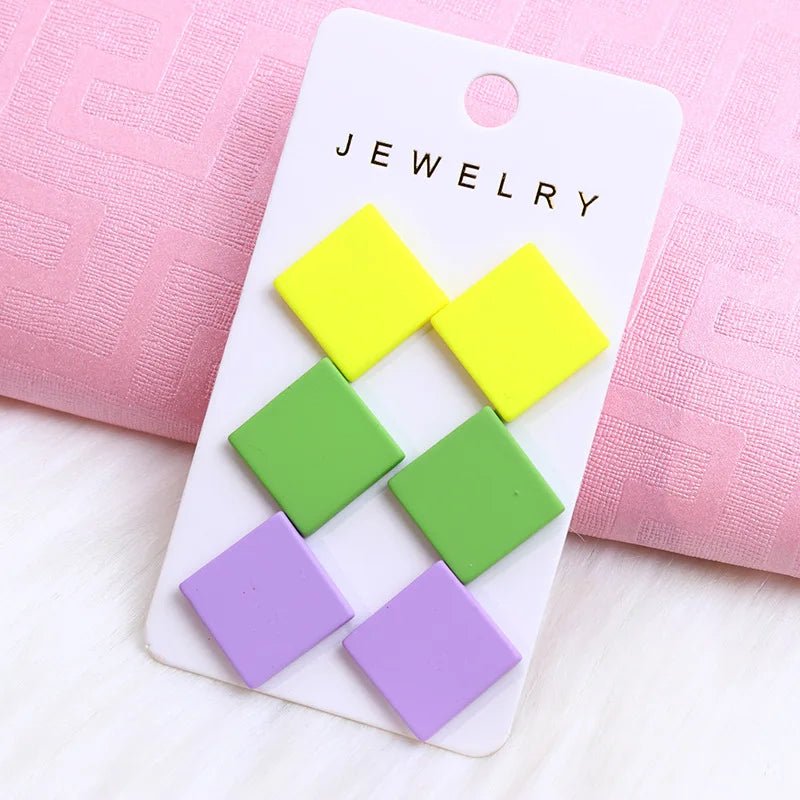 2024 New Acrylic Round Square Hexagonal Heart Stud Earrings Set for Women 3 Pairs Minimalist Valentine's Day Gifts Accessories - Gofionafashion