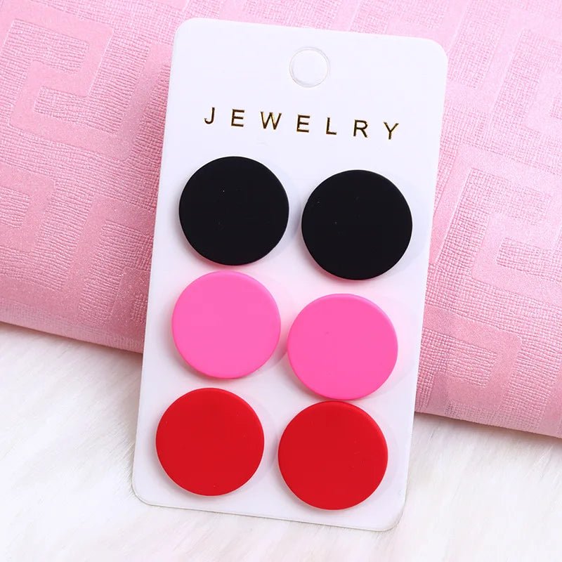 2024 New Acrylic Round Square Hexagonal Heart Stud Earrings Set for Women 3 Pairs Minimalist Valentine's Day Gifts Accessories - Gofionafashion