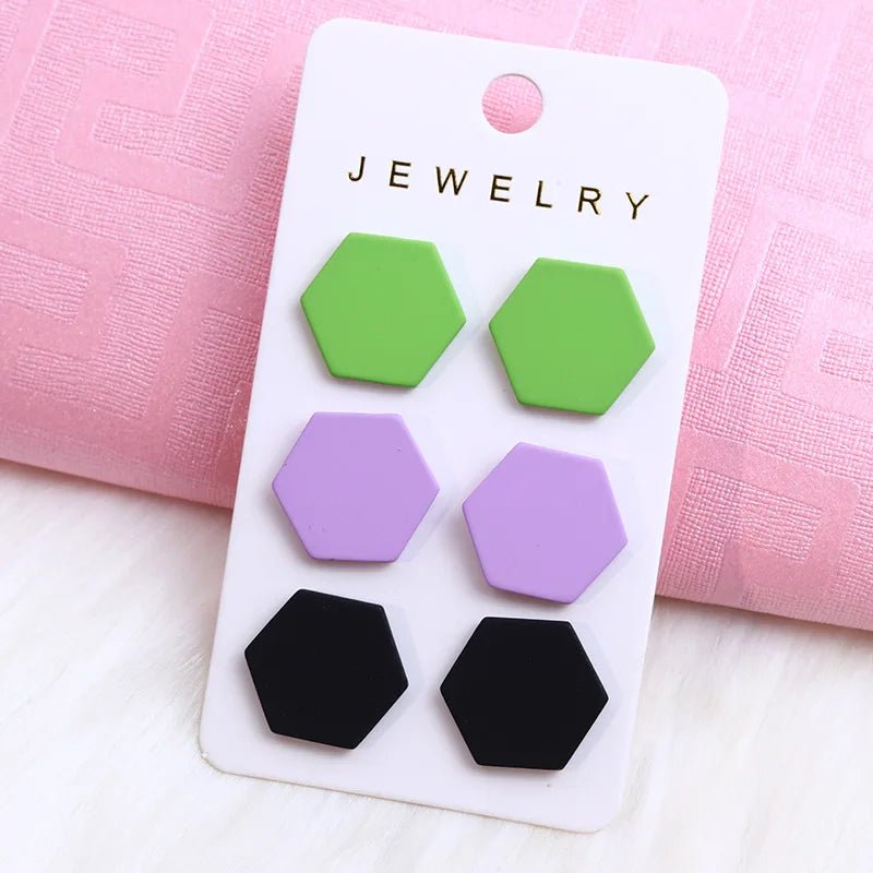 2024 New Acrylic Round Square Hexagonal Heart Stud Earrings Set for Women 3 Pairs Minimalist Valentine's Day Gifts Accessories - Gofionafashion