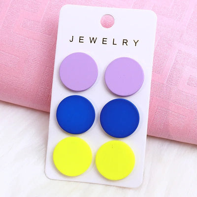 2024 New Acrylic Round Square Hexagonal Heart Stud Earrings Set for Women 3 Pairs Minimalist Valentine's Day Gifts Accessories - Gofionafashion