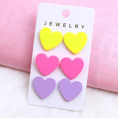 2024 New Acrylic Round Square Hexagonal Heart Stud Earrings Set for Women 3 Pairs Minimalist Valentine's Day Gifts Accessories - Gofionafashion