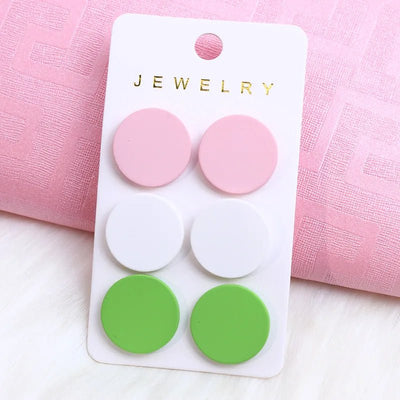 2024 New Acrylic Round Square Hexagonal Heart Stud Earrings Set for Women 3 Pairs Minimalist Valentine's Day Gifts Accessories - Gofionafashion