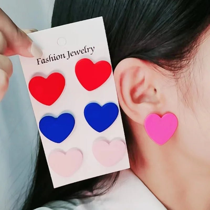 2024 New Acrylic Round Square Hexagonal Heart Stud Earrings Set for Women 3 Pairs Minimalist Valentine's Day Gifts Accessories - Gofionafashion