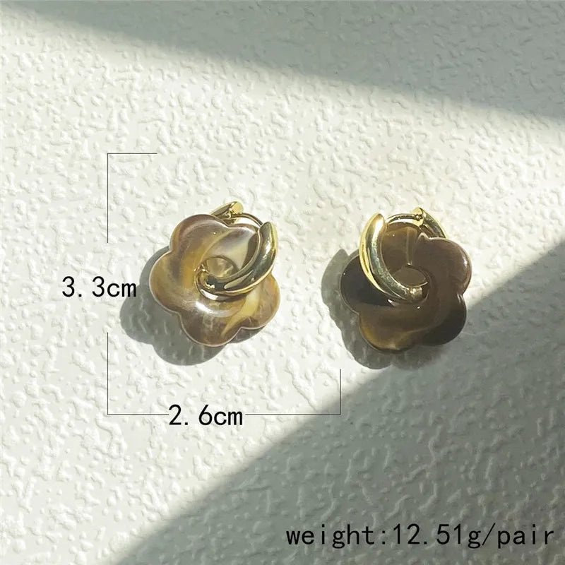 2024 New Multicolor Transparent Acrylic Resin Marbling Flower Drop Earrings for Women Copper Gold Ear Buckle Fashion Jewelry - Gofionafashion