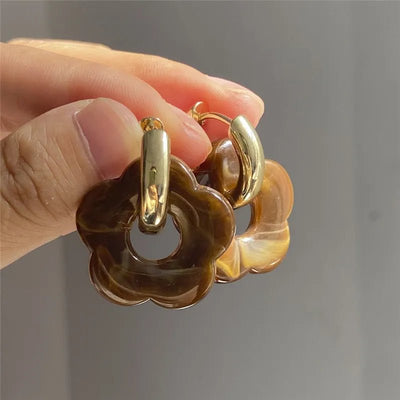 2024 New Multicolor Transparent Acrylic Resin Marbling Flower Drop Earrings for Women Copper Gold Ear Buckle Fashion Jewelry - Gofionafashion