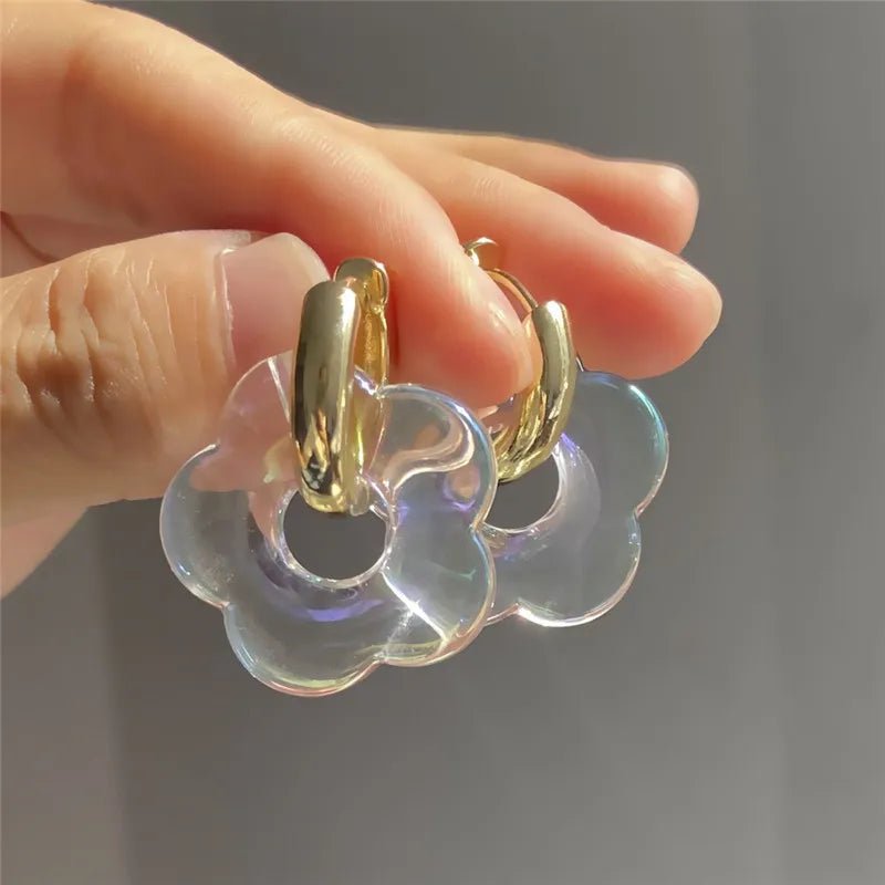 2024 New Multicolor Transparent Acrylic Resin Marbling Flower Drop Earrings for Women Copper Gold Ear Buckle Fashion Jewelry - Gofionafashion