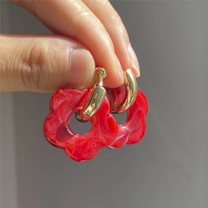 2024 New Multicolor Transparent Acrylic Resin Marbling Flower Drop Earrings for Women Copper Gold Ear Buckle Fashion Jewelry - Gofionafashion