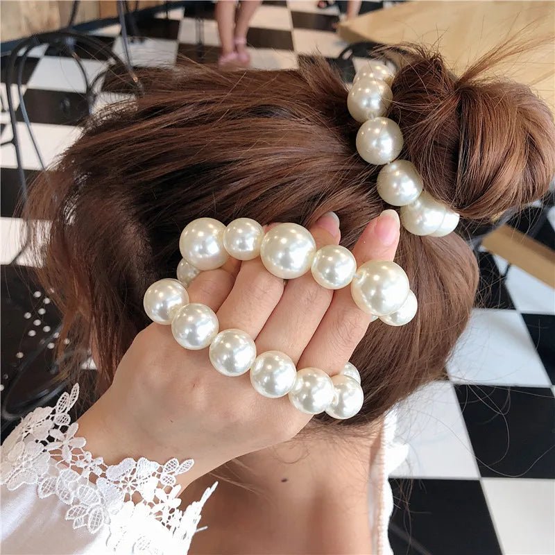 Big Pearl Hair Ties Women Girl Fashion Korean Style Hairband Scrunchies Ponytail Holders Rubber Band Hair Accessories - Gofionafashion