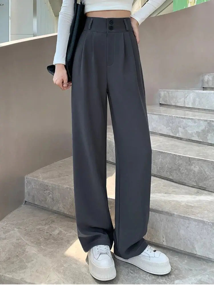 Chic High Waist Wide Leg Pants for Women New Loose Straight Coffee Trousers Autumn Double Buttons Casual Suit Pants Female 2024 - Gofionafashion