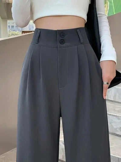 Chic High Waist Wide Leg Pants for Women New Loose Straight Coffee Trousers Autumn Double Buttons Casual Suit Pants Female 2024 - Gofionafashion