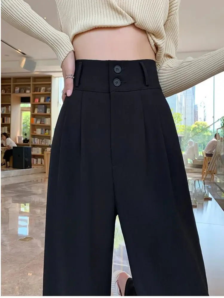 Chic High Waist Wide Leg Pants for Women New Loose Straight Coffee Trousers Autumn Double Buttons Casual Suit Pants Female 2024 - Gofionafashion