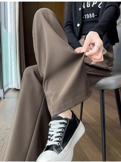 Chic High Waist Wide Leg Pants for Women New Loose Straight Coffee Trousers Autumn Double Buttons Casual Suit Pants Female 2024 - Gofionafashion