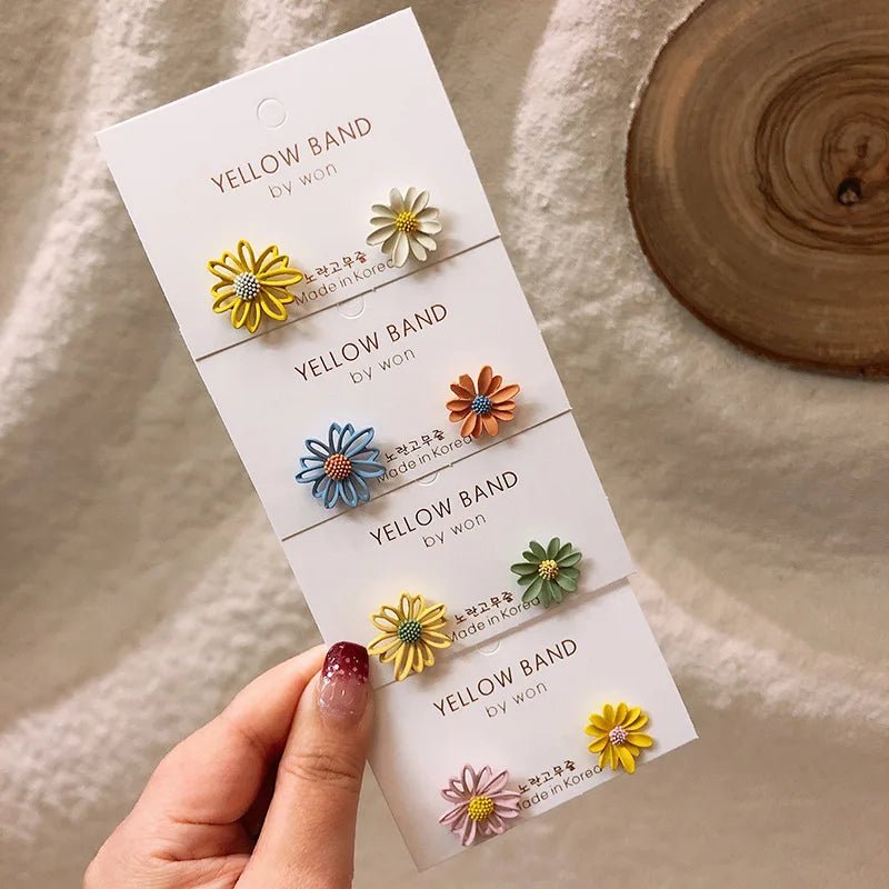 Daisy Flower Earrings Asymmetrical Korean Jewelry Cute Flower Small Stud Earrings For Women 2022 New Fashion Sweet Earring - Gofionafashion