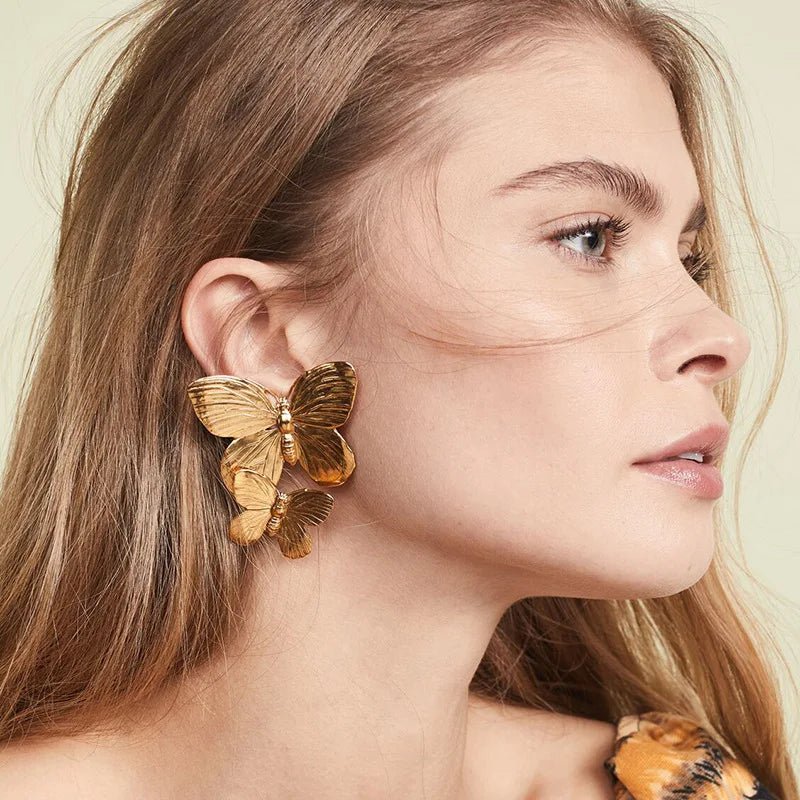 European Exaggerated Butterfly Animal Earrings for Women Golden Wings Fashion Jewelry Simple Party Statement Drop Earrings - Gofionafashion