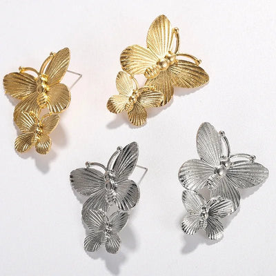 European Exaggerated Butterfly Animal Earrings for Women Golden Wings Fashion Jewelry Simple Party Statement Drop Earrings - Gofionafashion