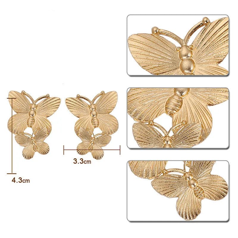 European Exaggerated Butterfly Animal Earrings for Women Golden Wings Fashion Jewelry Simple Party Statement Drop Earrings - Gofionafashion