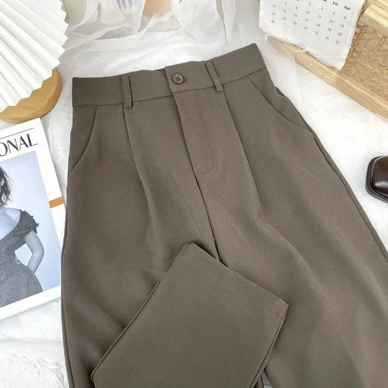 Fall Spring Black Suit Haren Pants Women Fashion Elastic High Waist Casual Trousers Woman Korean Style Solid Office Pant 2023 - Gofionafashion