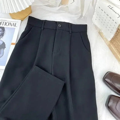 Fall Spring Black Suit Haren Pants Women Fashion Elastic High Waist Casual Trousers Woman Korean Style Solid Office Pant 2023 - Gofionafashion