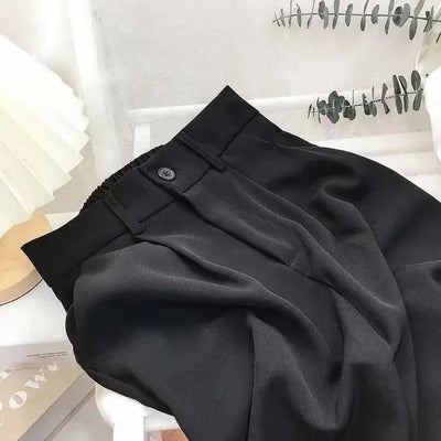 Fashion Elastic High Waist Pants Women 2023 Spring Casual Loose Straight Black Trouser Female Nine Points Suit Pant Streetwear - Gofionafashion