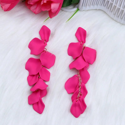 Flower Long Bohemian Drop Earrings for Women Rose Pink Petal Acrylic Tassel Hanging Earring Summer Fashion Jewelry Accessories - Gofionafashion