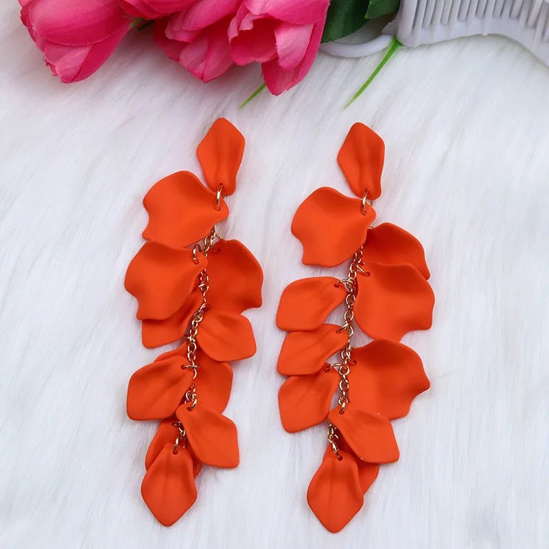 Flower Long Bohemian Drop Earrings for Women Rose Pink Petal Acrylic Tassel Hanging Earring Summer Fashion Jewelry Accessories - Gofionafashion