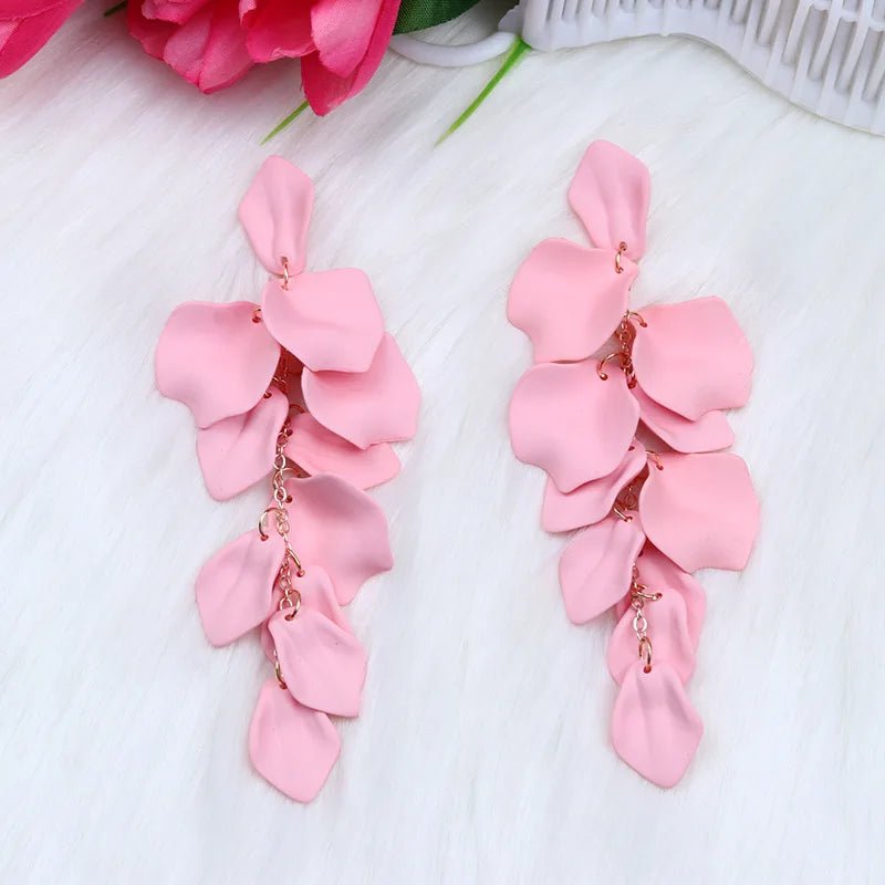 Flower Long Bohemian Drop Earrings for Women Rose Pink Petal Acrylic Tassel Hanging Earring Summer Fashion Jewelry Accessories - Gofionafashion