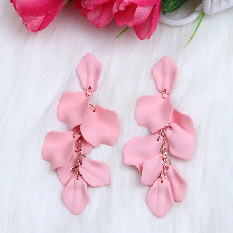 Flower Long Bohemian Drop Earrings for Women Rose Pink Petal Acrylic Tassel Hanging Earring Summer Fashion Jewelry Accessories - Gofionafashion