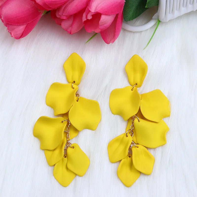 Flower Long Bohemian Drop Earrings for Women Rose Pink Petal Acrylic Tassel Hanging Earring Summer Fashion Jewelry Accessories - Gofionafashion