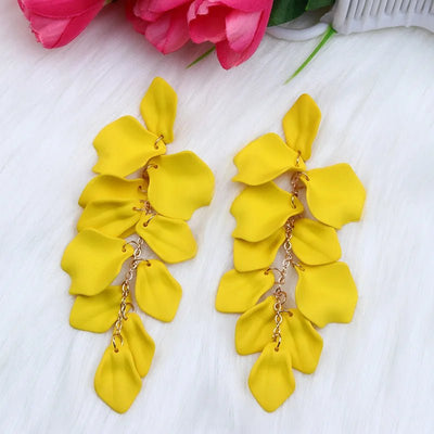 Flower Long Bohemian Drop Earrings for Women Rose Pink Petal Acrylic Tassel Hanging Earring Summer Fashion Jewelry Accessories - Gofionafashion