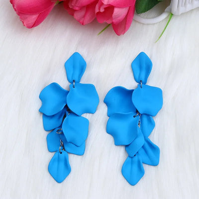 Flower Long Bohemian Drop Earrings for Women Rose Pink Petal Acrylic Tassel Hanging Earring Summer Fashion Jewelry Accessories - Gofionafashion