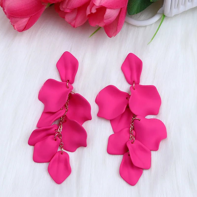 Flower Long Bohemian Drop Earrings for Women Rose Pink Petal Acrylic Tassel Hanging Earring Summer Fashion Jewelry Accessories - Gofionafashion