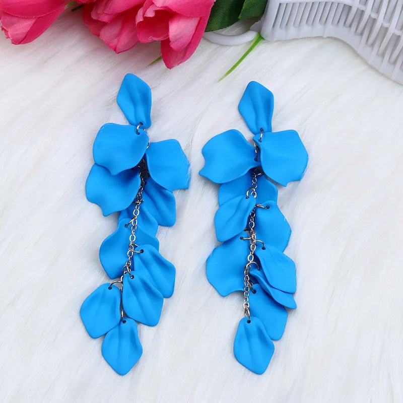 Flower Long Bohemian Drop Earrings for Women Rose Pink Petal Acrylic Tassel Hanging Earring Summer Fashion Jewelry Accessories - Gofionafashion