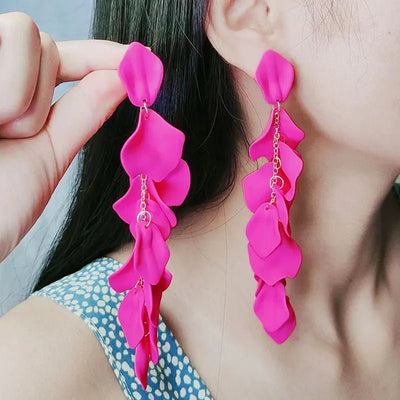 Flower Long Bohemian Drop Earrings for Women Rose Pink Petal Acrylic Tassel Hanging Earring Summer Fashion Jewelry Accessories - Gofionafashion