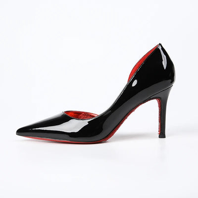 Four Seasons Women's High Heels Black Stiletto Pointed Red Bottom Single Shoes - Gofionafashion