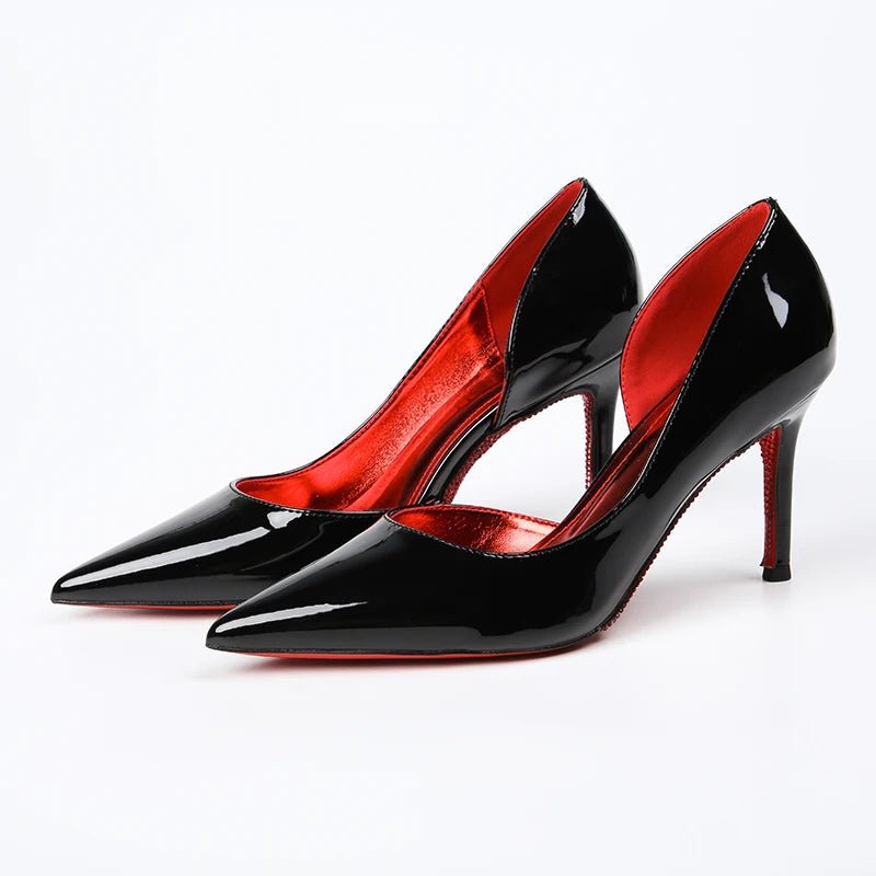 Four Seasons Women's High Heels Black Stiletto Pointed Red Bottom Single Shoes - Gofionafashion