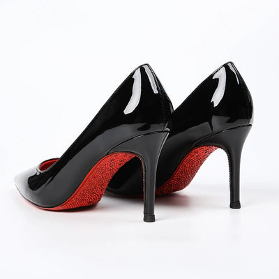 Four Seasons Women's High Heels Black Stiletto Pointed Red Bottom Single Shoes - Gofionafashion