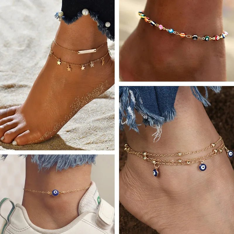 Gold Color Eyes Anklets Barefoot Leg Chain For Women Summer Multilayer Ankle Bracelets On The Leg Beach Jewelry obilleras Pulser - Gofionafashion