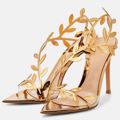 Golden Branches and Jade Leaves High - heeled Shoes, Stiletto Pointed Sandals - Gofionafashion