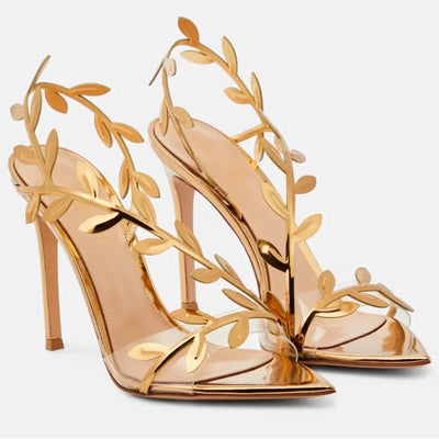 Golden Branches and Jade Leaves High - heeled Shoes, Stiletto Pointed Sandals - Gofionafashion