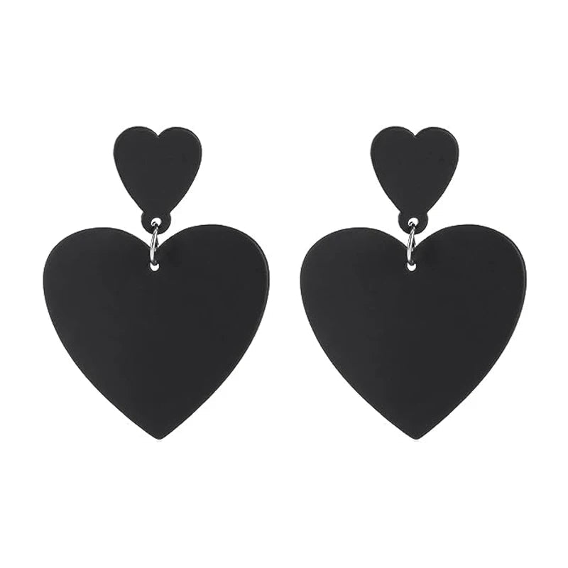 Gothic Black Color Geometric Acrylic Heart Round Dangle Drop Earrings for Women Girls Punk Party Long Statement Earrings Jewelry - Gofionafashion