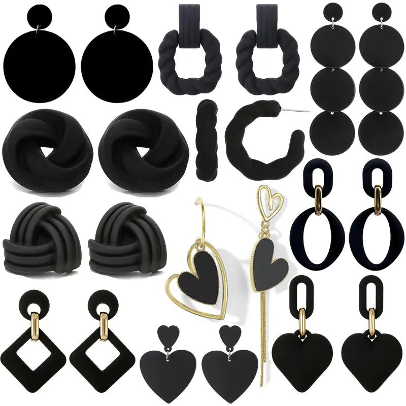 Gothic Black Color Geometric Acrylic Heart Round Dangle Drop Earrings for Women Girls Punk Party Long Statement Earrings Jewelry - Gofionafashion