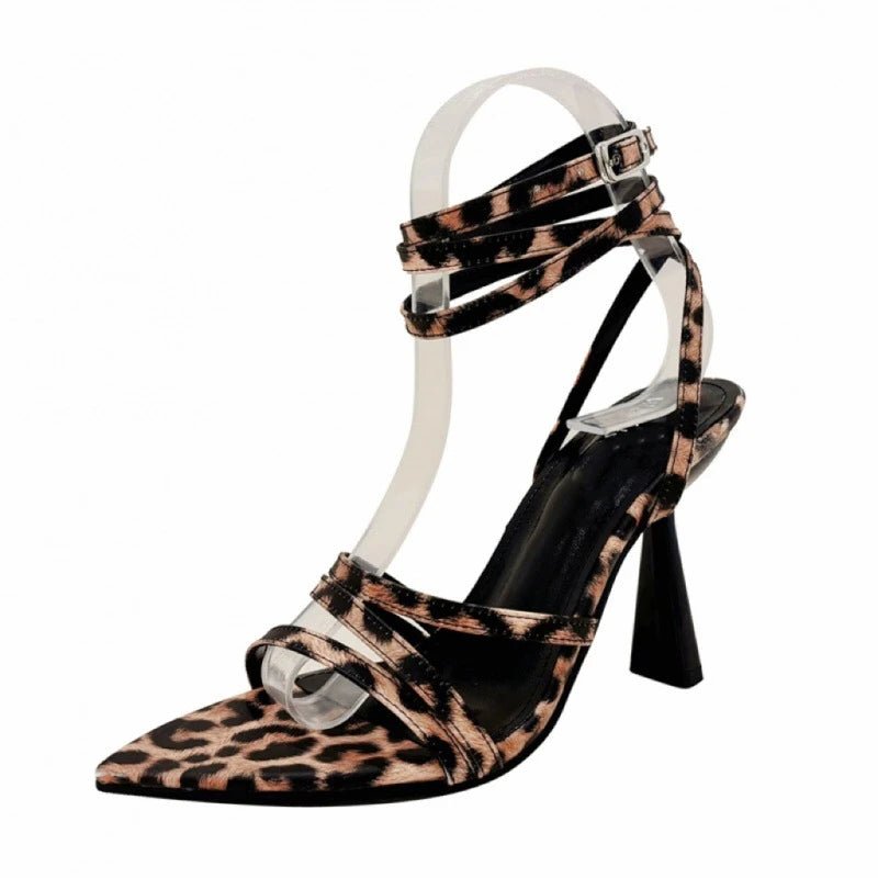 High - heeled Sandals Pointed Straps Leopard Print - Gofionafashion